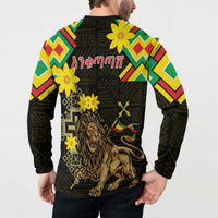 Ethiopia Enkutatash Lion of Judah Button Sweatshirt With Folk Pattern - Wonder Print Shop
