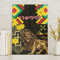 Ethiopia Enkutatash Lion of Judah Canvas Wall Art With Folk Pattern - Wonder Print Shop