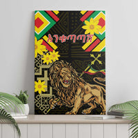 Ethiopia Enkutatash Lion of Judah Canvas Wall Art With Folk Pattern - Wonder Print Shop