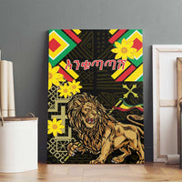 Ethiopia Enkutatash Lion of Judah Canvas Wall Art With Folk Pattern - Wonder Print Shop