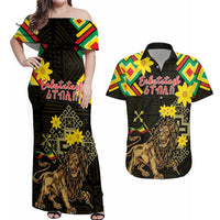 Ethiopia Enkutatash Lion of Judah Couples Matching Off Shoulder Maxi Dress and Hawaiian Shirt With Folk Pattern - Wonder Print Shop