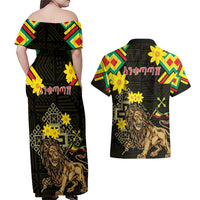 Ethiopia Enkutatash Lion of Judah Couples Matching Off Shoulder Maxi Dress and Hawaiian Shirt With Folk Pattern - Wonder Print Shop