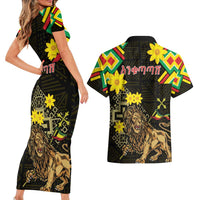 Ethiopia Enkutatash Lion of Judah Couples Matching Short Sleeve Bodycon Dress and Hawaiian Shirt With Folk Pattern - Wonder Print Shop