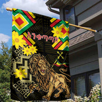 Ethiopia Enkutatash Lion of Judah Garden Flag With Folk Pattern - Wonder Print Shop