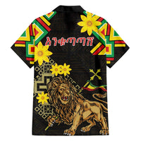 Ethiopia Enkutatash Lion of Judah Hawaiian Shirt With Folk Pattern - Wonder Print Shop