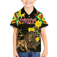 Ethiopia Enkutatash Lion of Judah Kid Hawaiian Shirt With Folk Pattern - Wonder Print Shop