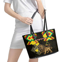Ethiopia Enkutatash Lion of Judah Leather Tote Bag With Folk Pattern - Wonder Print Shop