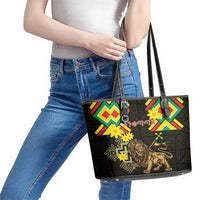 Ethiopia Enkutatash Lion of Judah Leather Tote Bag With Folk Pattern - Wonder Print Shop