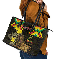 Ethiopia Enkutatash Lion of Judah Leather Tote Bag With Folk Pattern - Wonder Print Shop