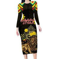 Ethiopia Enkutatash Lion of Judah Long Sleeve Bodycon Dress With Folk Pattern - Wonder Print Shop