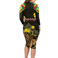 Ethiopia Enkutatash Lion of Judah Long Sleeve Bodycon Dress With Folk Pattern - Wonder Print Shop