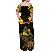 Ethiopia Enkutatash Lion of Judah Off Shoulder Maxi Dress With Folk Pattern - Wonder Print Shop