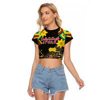 Ethiopia Enkutatash Lion of Judah Raglan Cropped T Shirt With Folk Pattern - Wonder Print Shop