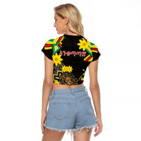 Ethiopia Enkutatash Lion of Judah Raglan Cropped T Shirt With Folk Pattern - Wonder Print Shop