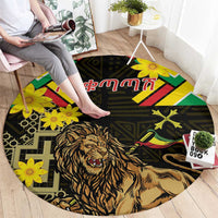 Ethiopia Enkutatash Lion of Judah Round Carpet With Folk Pattern