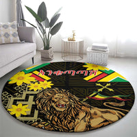 Ethiopia Enkutatash Lion of Judah Round Carpet With Folk Pattern
