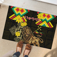 Ethiopia Enkutatash Lion of Judah Rubber Doormat With Folk Pattern - Wonder Print Shop