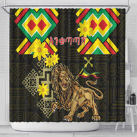 Ethiopia Enkutatash Lion of Judah Shower Curtain With Folk Pattern