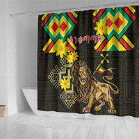 Ethiopia Enkutatash Lion of Judah Shower Curtain With Folk Pattern