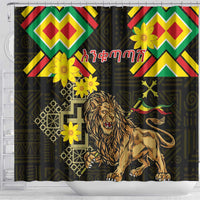 Ethiopia Enkutatash Lion of Judah Shower Curtain With Folk Pattern