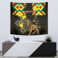 Ethiopia Enkutatash Lion of Judah Tapestry With Folk Pattern - Wonder Print Shop