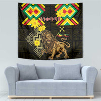 Ethiopia Enkutatash Lion of Judah Tapestry With Folk Pattern - Wonder Print Shop