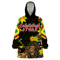 Ethiopia Enkutatash Lion of Judah Wearable Blanket Hoodie With Folk Pattern - Wonder Print Shop