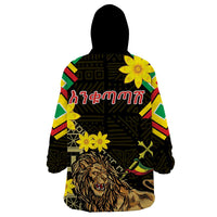 Ethiopia Enkutatash Lion of Judah Wearable Blanket Hoodie With Folk Pattern - Wonder Print Shop