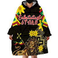 Ethiopia Enkutatash Lion of Judah Wearable Blanket Hoodie With Folk Pattern - Wonder Print Shop