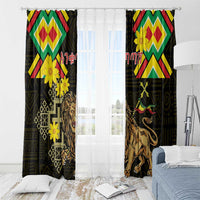 Ethiopia Enkutatash Lion of Judah Window Curtain With Folk Pattern - Wonder Print Shop