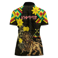 Ethiopia Enkutatash Lion of Judah Women Polo Shirt With Folk Pattern - Wonder Print Shop
