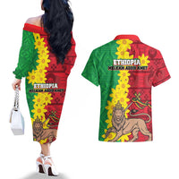 Ethiopia Enkutatash Melkam Addis Amet Couples Matching Off The Shoulder Long Sleeve Dress and Hawaiian Shirt With Bidens Macroptera - Wonder Print Shop