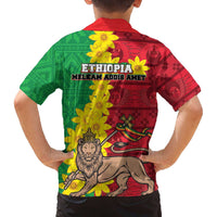 Ethiopia Enkutatash Melkam Addis Amet Family Matching Off The Shoulder Long Sleeve Dress and Hawaiian Shirt With Bidens Macroptera - Wonder Print Shop