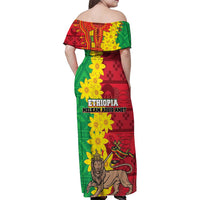 Ethiopia Enkutatash Melkam Addis Amet Family Matching Off Shoulder Maxi Dress and Hawaiian Shirt With Bidens Macroptera - Wonder Print Shop