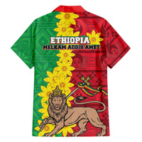 Ethiopia Enkutatash Melkam Addis Amet Family Matching Off Shoulder Short Dress and Hawaiian Shirt With Bidens Macroptera - Wonder Print Shop