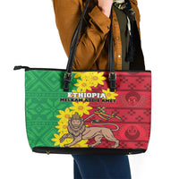 Ethiopia Enkutatash Melkam Addis Amet Leather Tote Bag With Bidens Macroptera - Wonder Print Shop