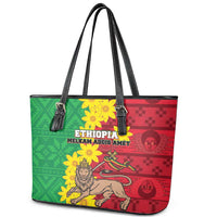 Ethiopia Enkutatash Melkam Addis Amet Leather Tote Bag With Bidens Macroptera - Wonder Print Shop