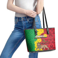 Ethiopia Enkutatash Melkam Addis Amet Leather Tote Bag With Bidens Macroptera - Wonder Print Shop