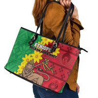 Ethiopia Enkutatash Melkam Addis Amet Leather Tote Bag With Bidens Macroptera - Wonder Print Shop