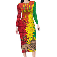 Ethiopia Enkutatash Melkam Addis Amet Long Sleeve Bodycon Dress With Bidens Macroptera - Wonder Print Shop
