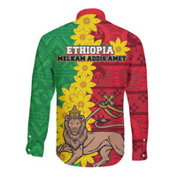 Ethiopia Enkutatash Melkam Addis Amet Long Sleeve Button Shirt With Bidens Macroptera - Wonder Print Shop