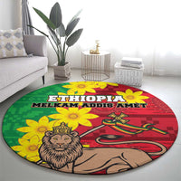 Ethiopia Enkutatash Melkam Addis Amet Round Carpet With Bidens Macroptera