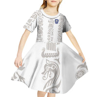 Custom York Minstrel Spirit Kid Short Sleeve Dress Norse Viking Pattern White Version - Wonder Print Shop