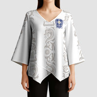 Custom York Minstrel Spirit Kimono Sleeve Blouse Norse Viking Pattern White Version - Wonder Print Shop