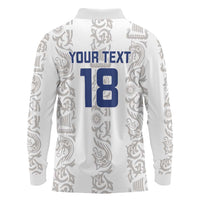 Custom York Minstrel Spirit Long Sleeve Polo Shirt Norse Viking Pattern White Version - Wonder Print Shop