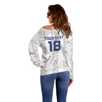 Custom York Minstrel Spirit Off Shoulder Sweater Norse Viking Pattern White Version - Wonder Print Shop