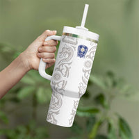 Custom York Minstrel Spirit Tumbler With Handle Norse Viking Pattern White Version - Wonder Print Shop