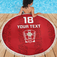 Custom York Minstrel Spirit Beach Blanket Norse Viking Pattern Red Version - Wonder Print Shop