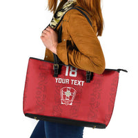 Custom York Minstrel Spirit Leather Tote Bag Norse Viking Pattern Red Version - Wonder Print Shop