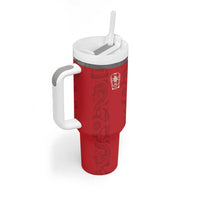 Custom York Minstrel Spirit Tumbler With Handle Norse Viking Pattern Red Version - Wonder Print Shop